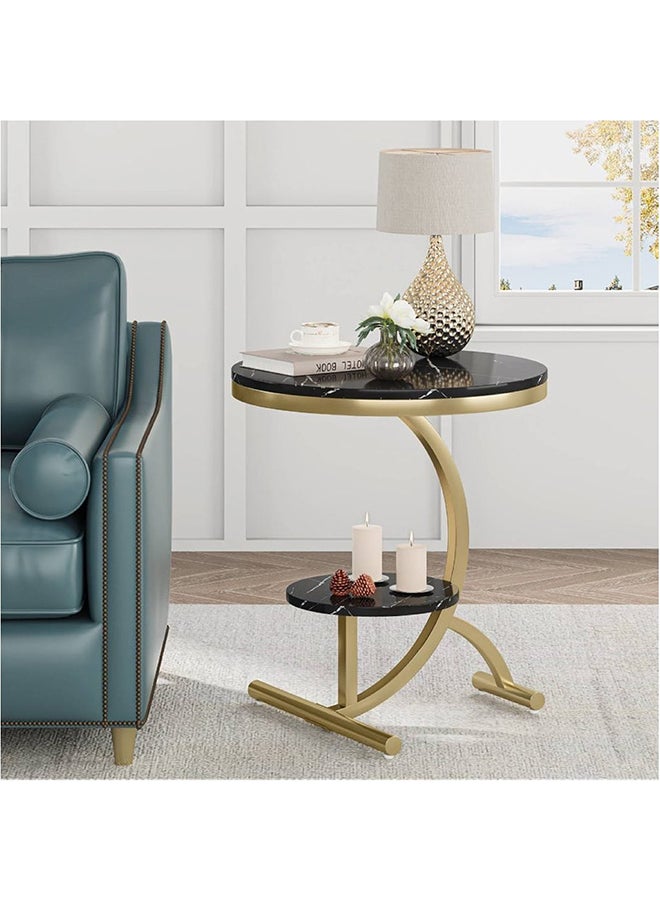 هومزمارت طاولة جانبية حديد وخشب رخامي وام دي اف اسود وذهبي -  40×40×55 سم - Image 1