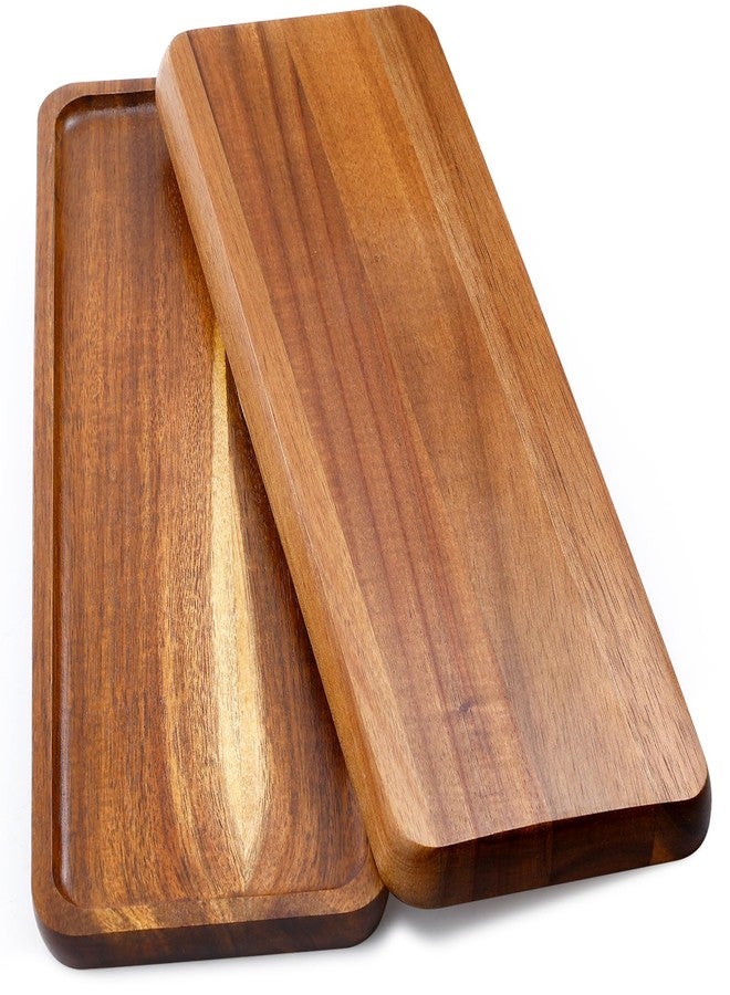 Bgtecho 2 Pack Rectangular Wooden Platters, 11.4 x 4.1 Inch Acacia Wood Serving Tray, Long Rectangle Wood Platter Board for Cheese, Snack, Dessert, Food Display Home Decor - Image 1