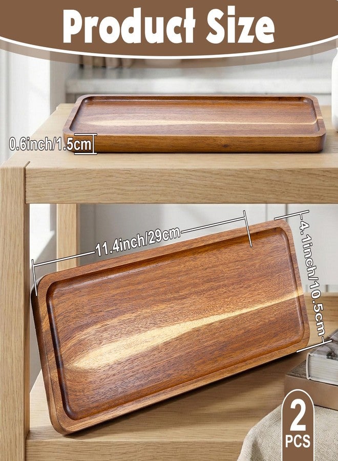 Bgtecho 2 Pack Rectangular Wooden Platters, 11.4 x 4.1 Inch Acacia Wood Serving Tray, Long Rectangle Wood Platter Board for Cheese, Snack, Dessert, Food Display Home Decor - Image 2