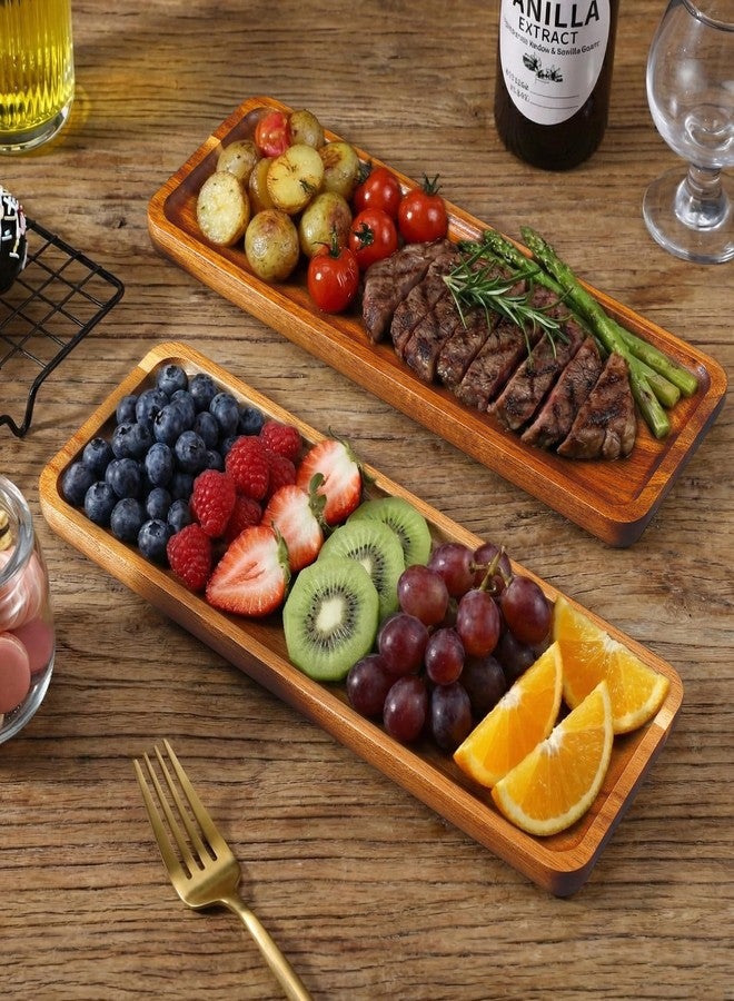Bgtecho 2 Pack Rectangular Wooden Platters, 11.4 x 4.1 Inch Acacia Wood Serving Tray, Long Rectangle Wood Platter Board for Cheese, Snack, Dessert, Food Display Home Decor - Image 5