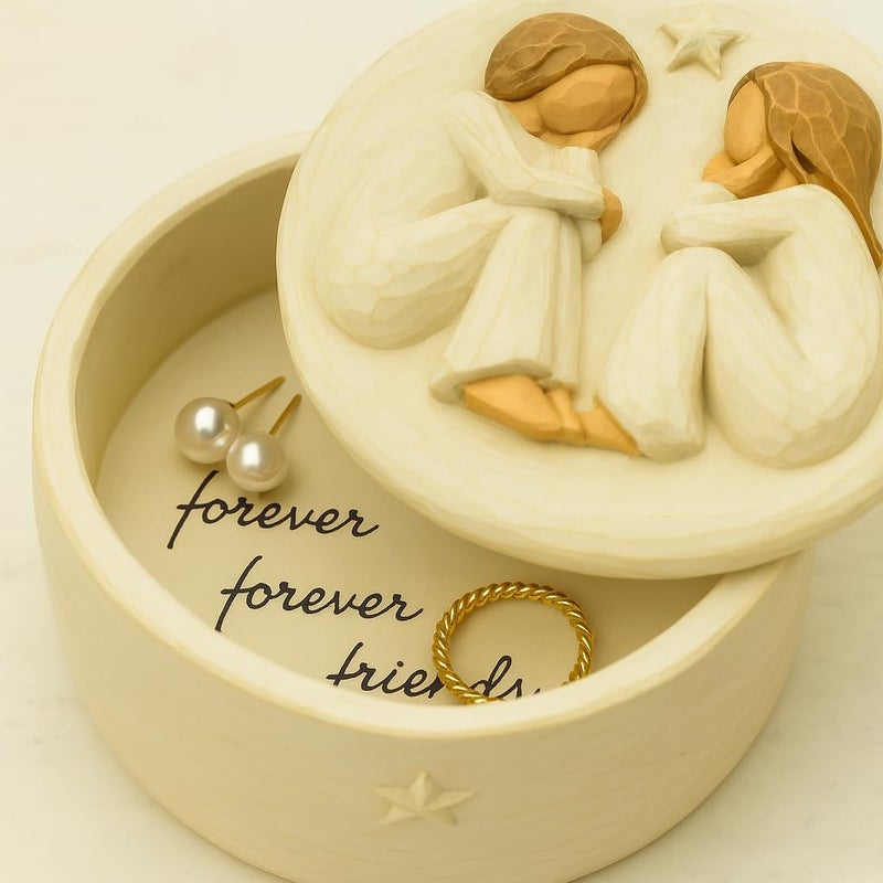 GoGnome Forever Friends Resin Keepsake Box â€“ Hand-Painted Friendship Gift Box with Two Angel Figures, 3â€ x 2â€H â€“ Sentimental Gift for Women, Best Friends, Birthday, or Sympathy (Friendship) - Image 3
