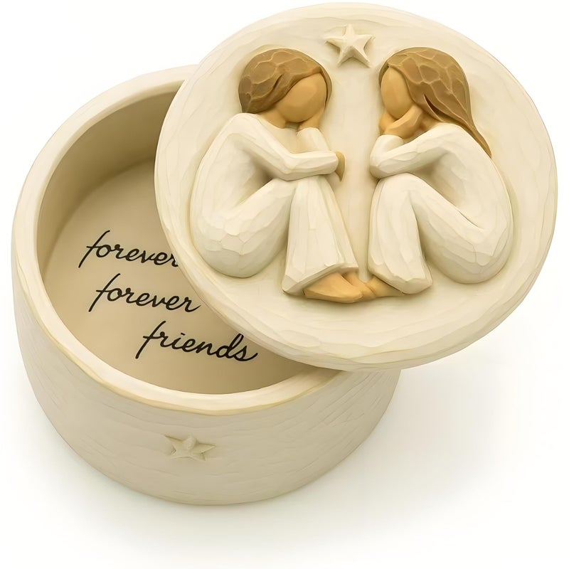 GoGnome Forever Friends Resin Keepsake Box â€“ Hand-Painted Friendship Gift Box with Two Angel Figures, 3â€ x 2â€H â€“ Sentimental Gift for Women, Best Friends, Birthday, or Sympathy (Friendship) - Image 1