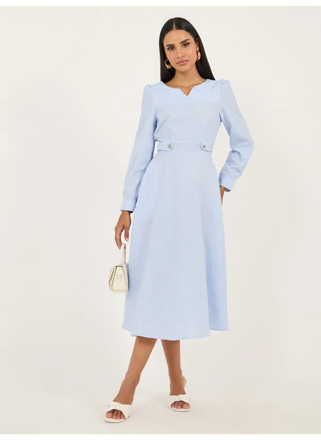 ستايلي Styli Blue Striped A-Line Midi Dress