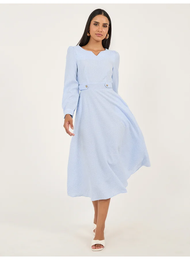 ستايلي Styli Blue Striped A-Line Midi Dress