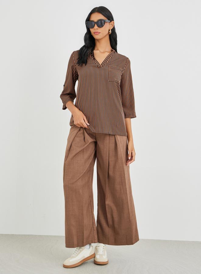 تايك تو قميص بياقة على شكل حرف  مخطط بجيوب صدرية - Image 2