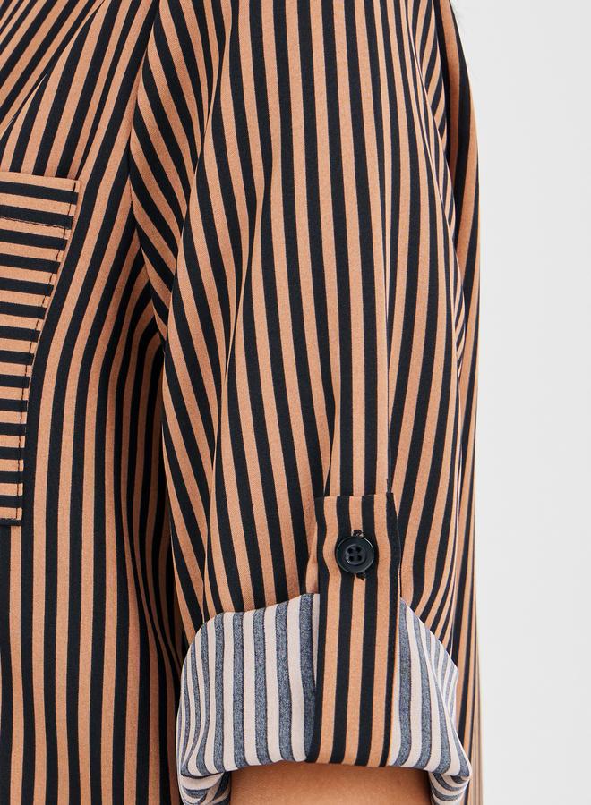 تايك تو قميص بياقة على شكل حرف  مخطط بجيوب صدرية - Image 5