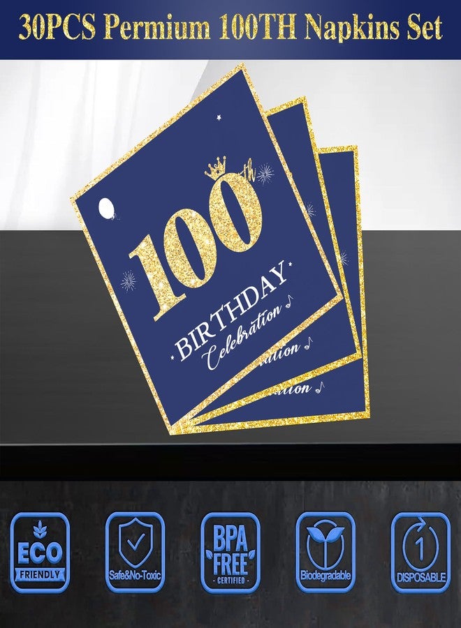algpty 60 PCS Vintage 100th Birthday Plates and Napkins Set, 100th Birthday Decorations Blue and Gold, Service for 30, 1925 Dessert Plates and Napkins Party Supplies for Men Women - Image 4