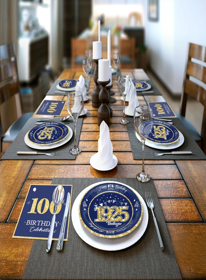 algpty 60 PCS Vintage 100th Birthday Plates and Napkins Set, 100th Birthday Decorations Blue and Gold, Service for 30, 1925 Dessert Plates and Napkins Party Supplies for Men Women - Image 5