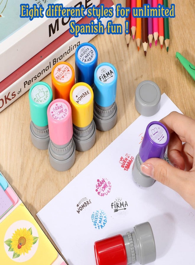 Chivertion 8 Pcs Spanish Teacher Stamps for Classroom Round Self Inking Spanish Grading Stamps Gifts Motivation Teacher Stamp for School Signature Homework Reward Supplies - Image 4