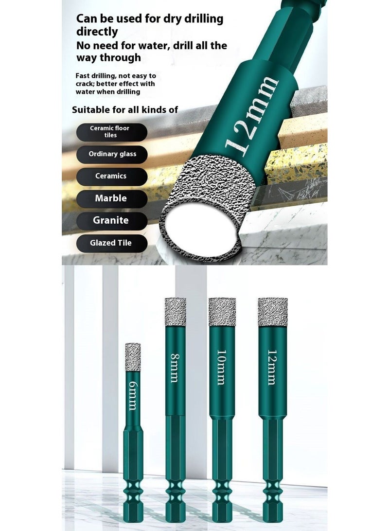 4-Pack Dry Diamond Drill Bits Set – 6/8/10/12mm Vacuum Brazed Hole Saws for Granite, Tile, Ceramic, Marble, Stone & Glass - Image 2