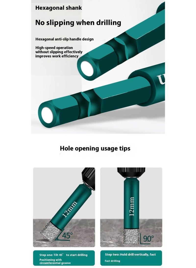 4-Pack Dry Diamond Drill Bits Set – 6/8/10/12mm Vacuum Brazed Hole Saws for Granite, Tile, Ceramic, Marble, Stone & Glass - Image 3