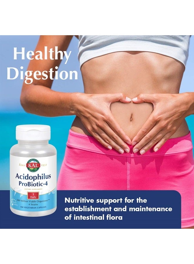KAL Acidophilus ProBiotic-4, 500 Million CFUs, Four Probiotic Strains, Probiotics for Women and Men, Freeze Dried, L. acidophilus, L. bulgaricus, S. thermophilus, B. bifidum, 100 Servings, 100 VegCaps - Image 4