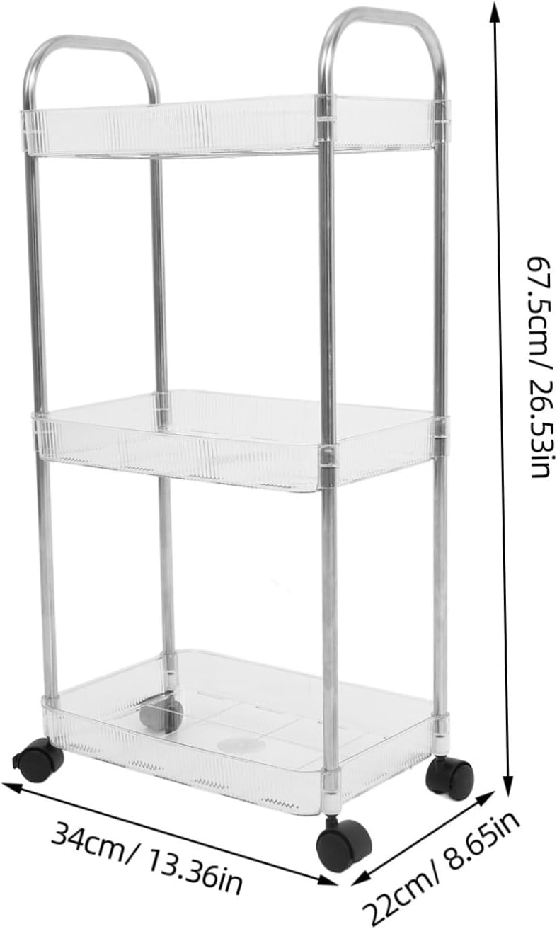 Shelf Reusable Hair Salon Rack Salon Movable Cart Movable Storage Organizer with Wheels Tiered Storage Holder Salon Trolley Salon Cart Storage for Bathroom The Pet Transparent - Image 2