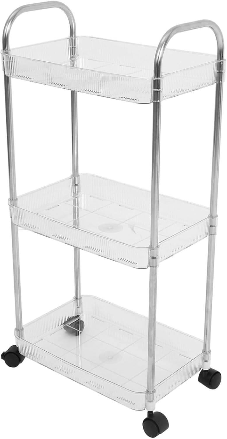 Shelf Reusable Hair Salon Rack Salon Movable Cart Movable Storage Organizer with Wheels Tiered Storage Holder Salon Trolley Salon Cart Storage for Bathroom The Pet Transparent - Image 1