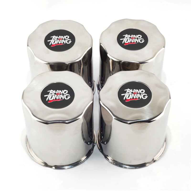 RTrhinotuning 4 PCS 425 in Stainless Steel Trailer Wheel Center Caps for Truck SUV RV Rim Center Caps 437 Tall Chrome Push Through Hub Covers