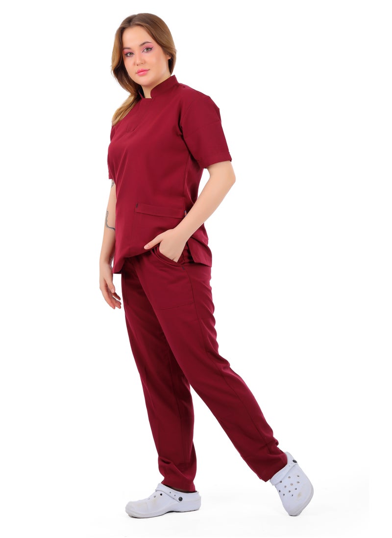 APEX Royal Scrub 1/2 Sleeve Female Crimson MIX C Press button  - Image 2