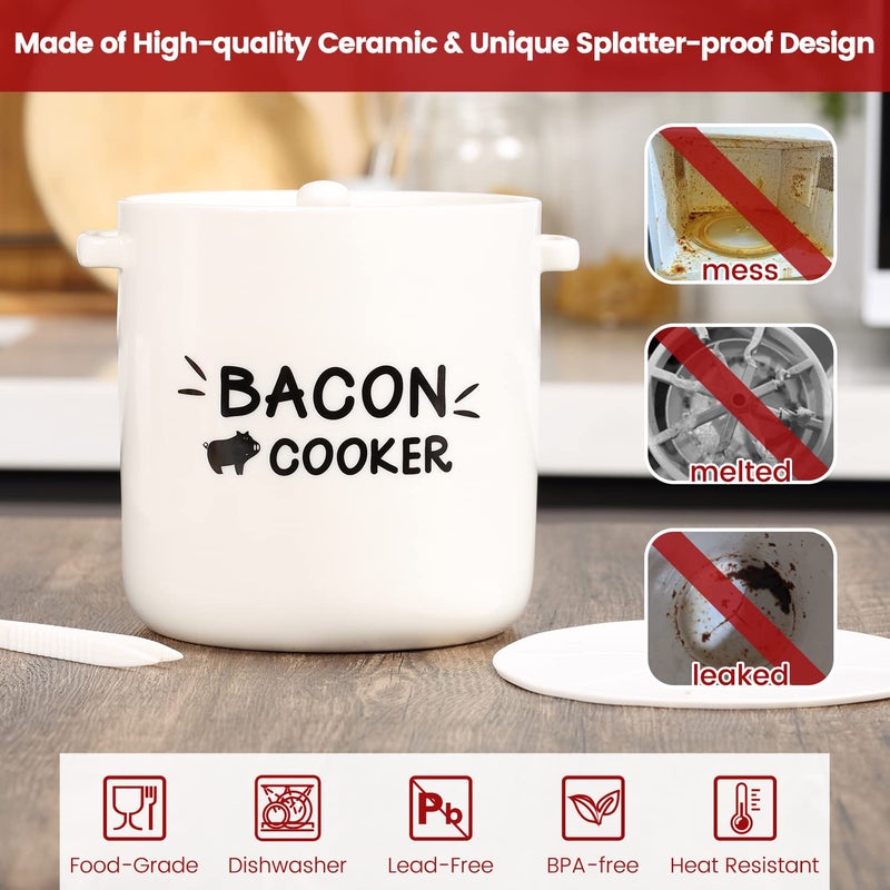 SOLIGT SOLIGT Ceramic Bacon Cooker for Microwave Oven - Splatter-Proof Design Microwave Bacon Cooker with Lid and Bonus Tongs - Easy Faster Bacon Maker for Yummy Crispy Bacon  - Image 2
