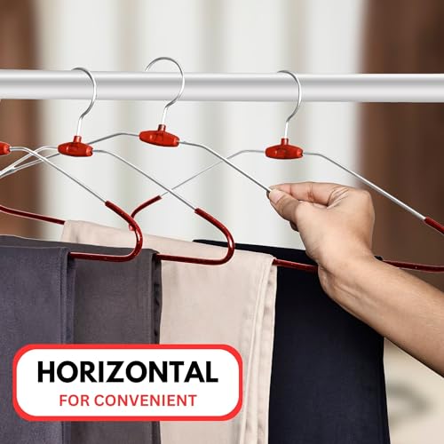 ROLLYWARE™ Premium Steel Cloth Hanger India's First Rotational Unique Design Premium Stainless Steel Hanger with Lower Band Lock - Wardrobe, Sarees, Pants, Scarfs & Other Clothes (RED Pack of 10) - Image 4