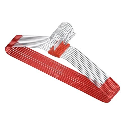 ROLLYWARE™ Premium Steel Cloth Hanger India's First Rotational Unique Design Premium Stainless Steel Hanger with Lower Band Lock - Wardrobe, Sarees, Pants, Scarfs & Other Clothes (RED Pack of 10) - Image 1