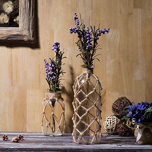 MyGift Small Glass Vases for Flowers, Set of 2 Coastal Flower Vase with Rope Wrapping for Tables Centerpieces, Nautical Home Decor - Image 3
