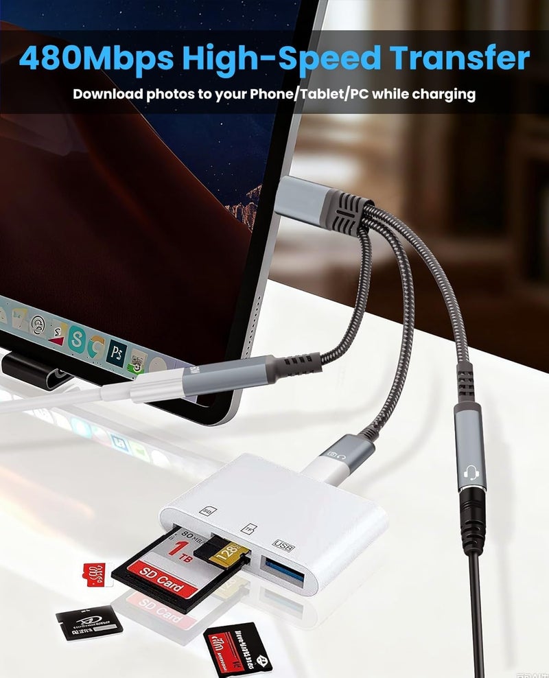 إليفانت بوت مقسم الصوت ® 60W PD Type-C، محول شحن 3 في 1 من USB-C إلى مقبس سماعة الرأس، شحن سريع PD ومقسم صوت 3.5 ملم، لأجهزة iPhone 15 وiPad وAndroid وMacBook - Image 4