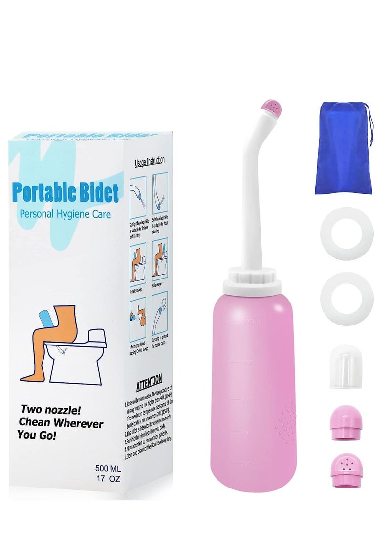 Generic Peri Bottle Travel Shattaf, Portable Travel Bidet with Carry Bag,TPE Material Can Be Boiled, 500ml Capacity with 2 Sealing Ring,Essentials for Postpartum Perineal Care,Hemorrhoid Treatment (Pink)  - Image 1