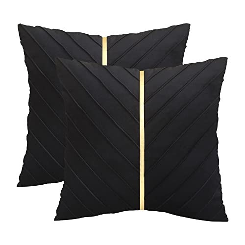 Tosleo 22x22 Pillow Cover Set of 2 Black and Gold Throw Pillow Covers Soft Velvet Decorative Couch Pillow Cases Luxury Modern Pillowcases Summer Home Decor for Wedding Sofa Bed Living Room - Image 1