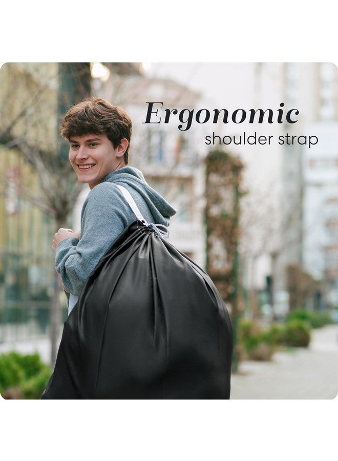 Handy Laundry Shoulder Strap Bag - Drawstring Locking Closure, Durable Nylon Material, Large Capacity, Heavy Duty Stitching, Perfect for Laundromat or College Dorm (Black | 30" x 40") - Image 2