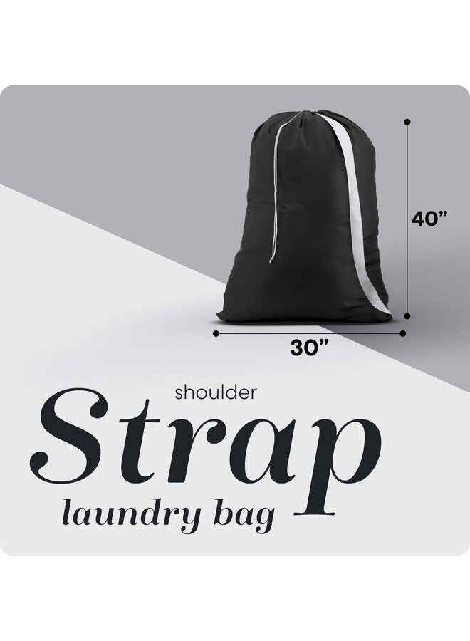 Handy Laundry Shoulder Strap Bag - Drawstring Locking Closure, Durable Nylon Material, Large Capacity, Heavy Duty Stitching, Perfect for Laundromat or College Dorm (Black | 30" x 40") - Image 1