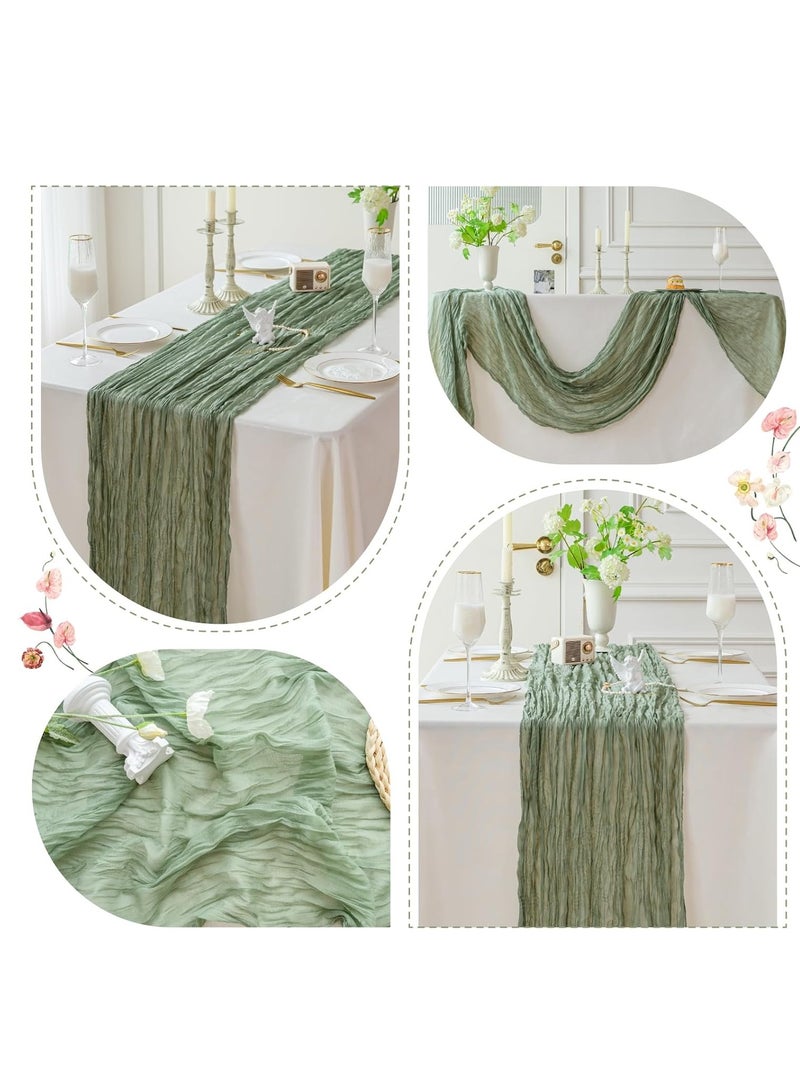 FLYROAD Translucent Table Runner Chessian Tablecloth for Wedding Reception Bridal Shower Party Decoration Table Centerpiece 90*340cm Green - Image 2