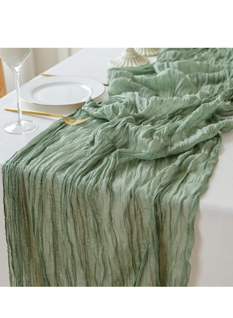 FLYROAD Translucent Table Runner Chessian Tablecloth for Wedding Reception Bridal Shower Party Decoration Table Centerpiece 90*340cm Green - Image 5
