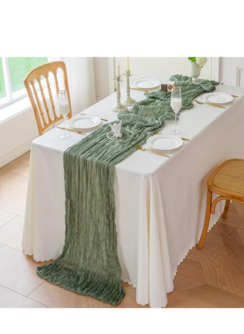 FLYROAD Translucent Table Runner Chessian Tablecloth for Wedding Reception Bridal Shower Party Decoration Table Centerpiece 90*340cm Green - Image 4