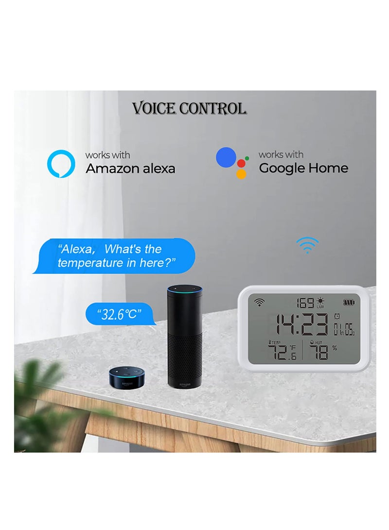 SYOSI WiFi Smart Thermometer Hygrometer, 4 in 1 Thermometer Hygrometer Sensor, Meter for Baby Home in Indoor Thermomete, APP Notification Reminder Clock, Smart Alert, Supports Alexa Google Assistant  - Image 5