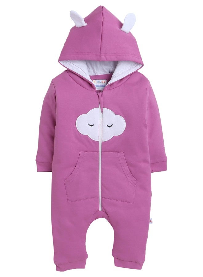 BUMZEE Mauve Girls Full Sleeves Trendy Padded Sleepsuit with Hood Age - 0-3 Months (Peb8573B-muv) - Image 2