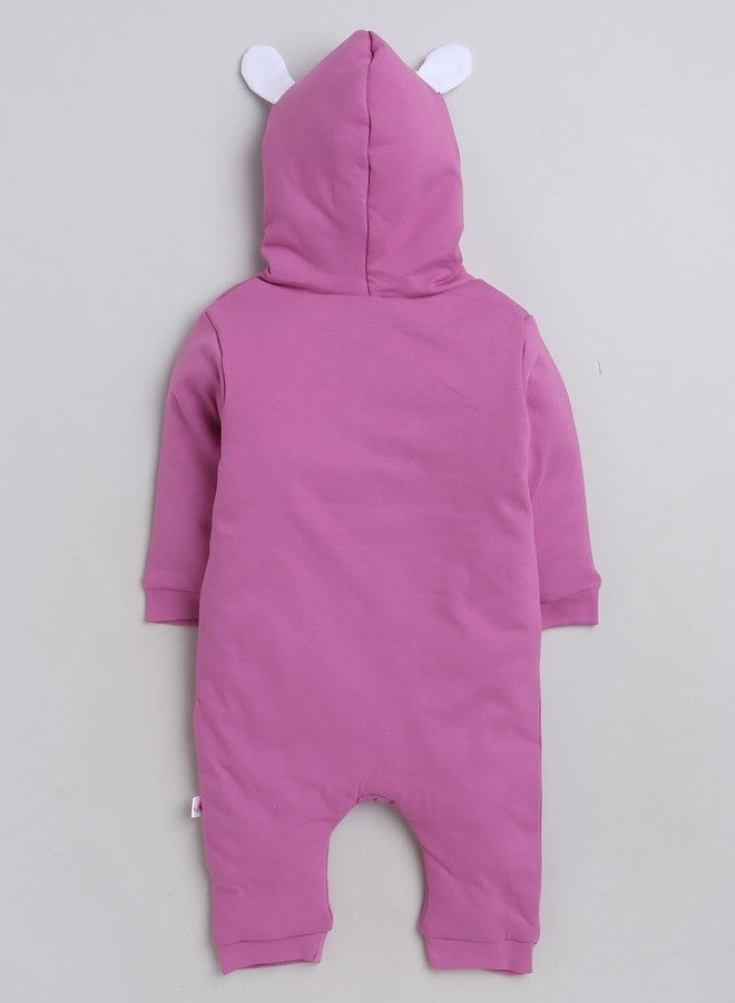 BUMZEE Mauve Girls Full Sleeves Trendy Padded Sleepsuit with Hood Age - 0-3 Months (Peb8573B-muv) - Image 3