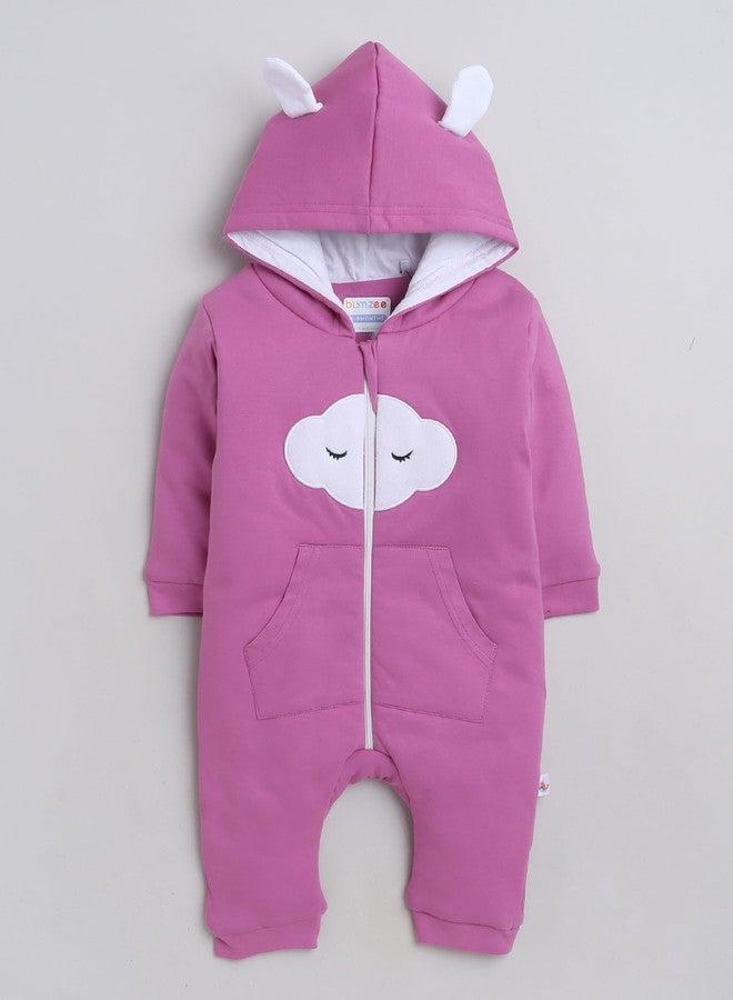BUMZEE Mauve Girls Full Sleeves Trendy Padded Sleepsuit with Hood Age - 0-3 Months (Peb8573B-muv) - Image 5