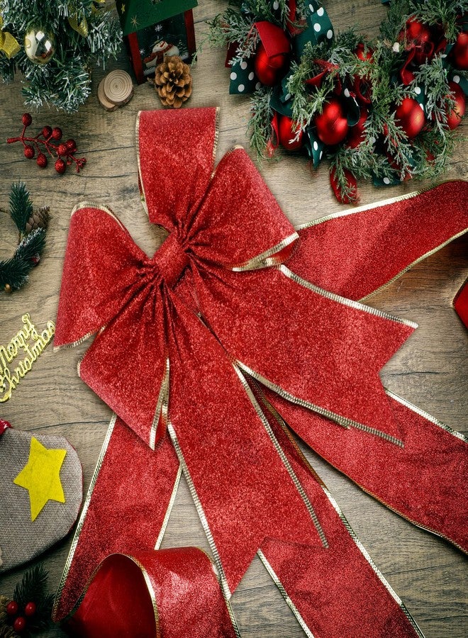 Geosar Christmas Door Cabinet Ribbon Bows Large Red Christmas Gold Glitter Wreath Bows Decorations for Front Door Xmas Tree Fireplace Festival Wrapping Holiday Party Supplies 14 x 6.6 ft - Image 4
