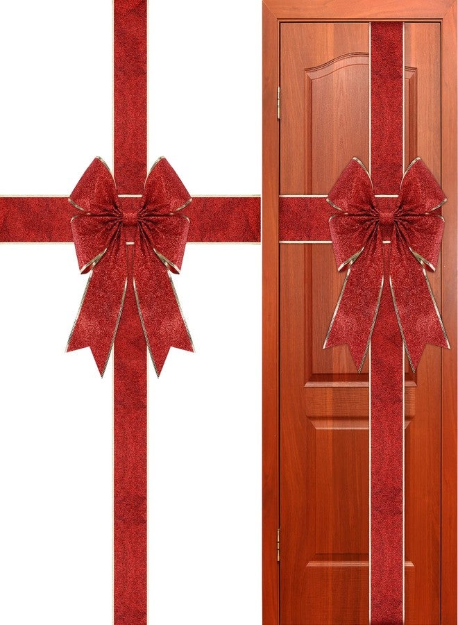 Geosar Christmas Door Cabinet Ribbon Bows Large Red Christmas Gold Glitter Wreath Bows Decorations for Front Door Xmas Tree Fireplace Festival Wrapping Holiday Party Supplies 14 x 6.6 ft - Image 1