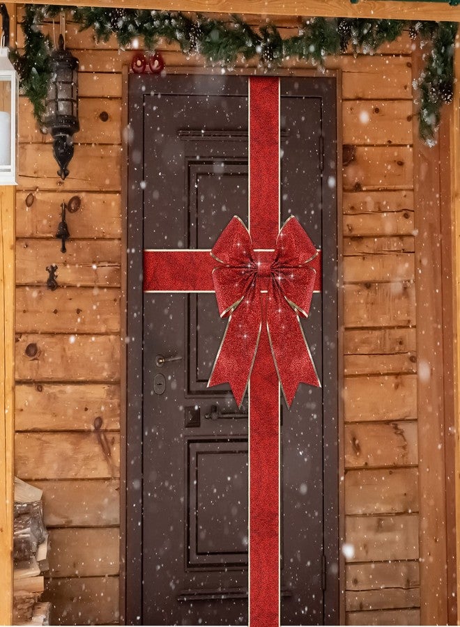 Geosar Christmas Door Cabinet Ribbon Bows Large Red Christmas Gold Glitter Wreath Bows Decorations for Front Door Xmas Tree Fireplace Festival Wrapping Holiday Party Supplies 14 x 6.6 ft - Image 5