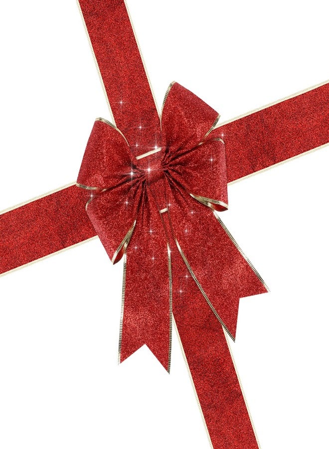 Geosar Christmas Door Cabinet Ribbon Bows Large Red Christmas Gold Glitter Wreath Bows Decorations for Front Door Xmas Tree Fireplace Festival Wrapping Holiday Party Supplies 14 x 6.6 ft - Image 3