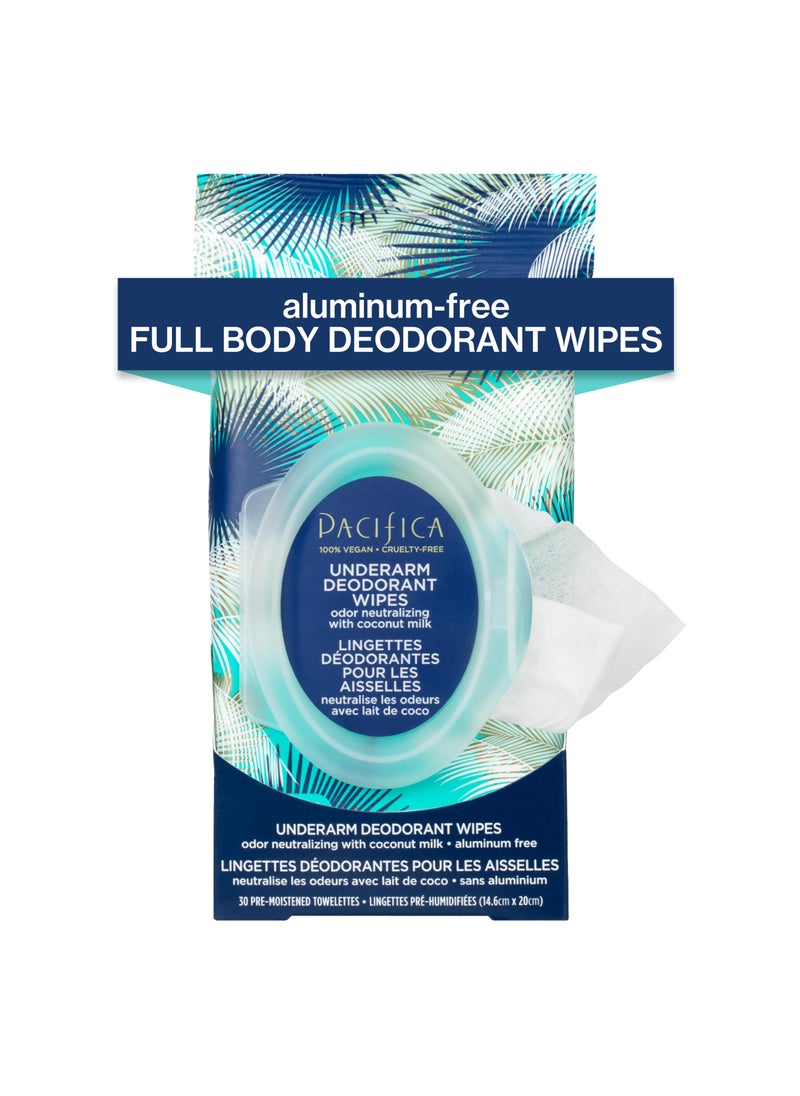 Pacifica Pacifica Deodorant Wipes - Coconut Milk Underarm & Full Body Deodorant Wipes - Removes Sweat & Oil - Aluminum-Free - Natural Feminine Odor Control Clean Vegan & Cruelty-Free Dermatologist Tested 
