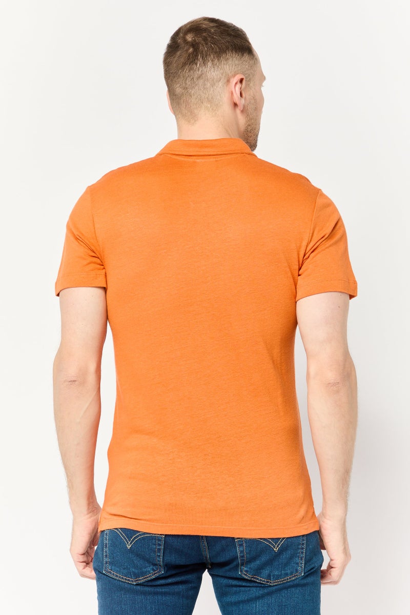 Celio Men Regular Fit Solid Short Sleeve Polo Shirt, Orange - Image 4