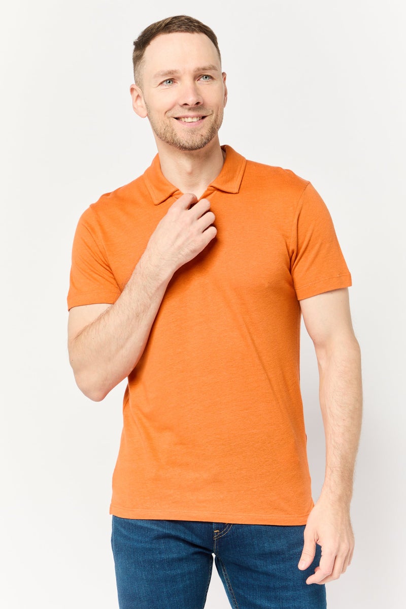 Celio Men Regular Fit Solid Short Sleeve Polo Shirt, Orange - Image 1