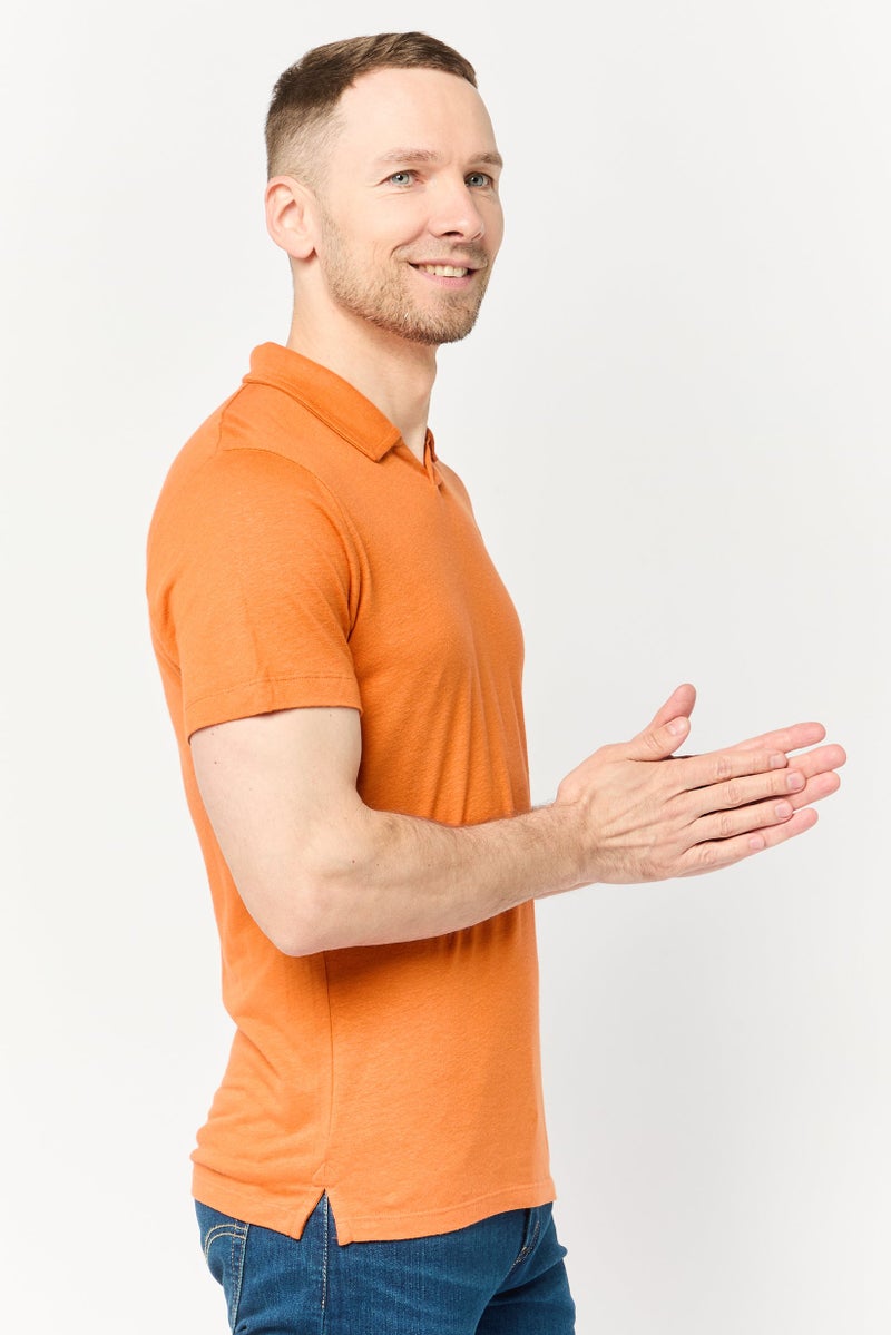 Celio Men Regular Fit Solid Short Sleeve Polo Shirt, Orange - Image 3