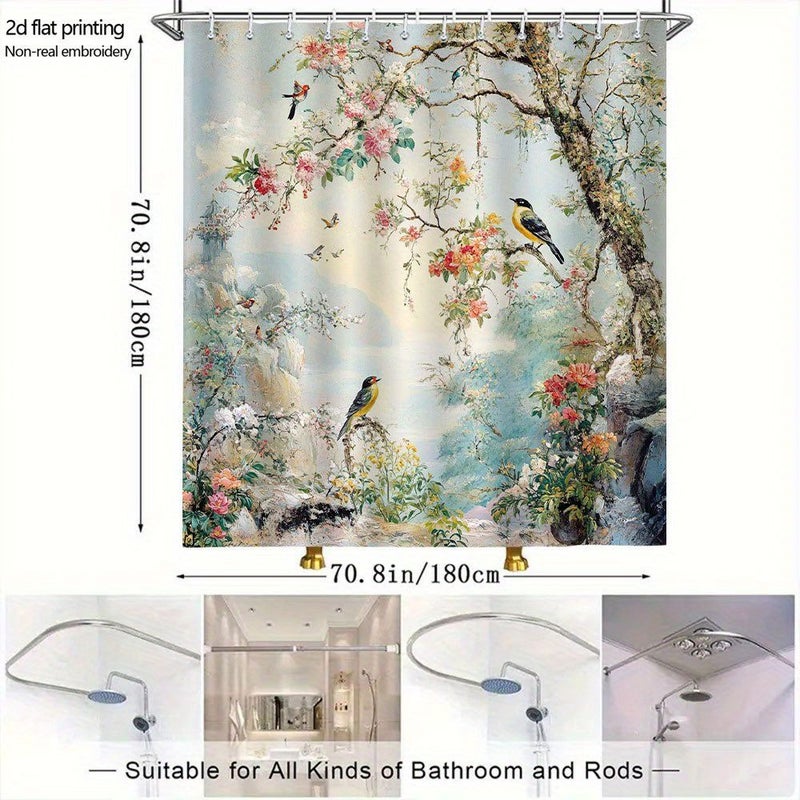 1pc Chinese Style Oriental Floral Paradise Bathroom Shower Curtain 70.8x70.8 Inches High Quality Polyester Machine Washable with Grommets Easy Hanging Vibrant Botanical Art for Home Spa Serene Decor - Image 3