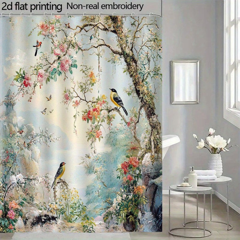 1pc Chinese Style Oriental Floral Paradise Bathroom Shower Curtain 70.8x70.8 Inches High Quality Polyester Machine Washable with Grommets Easy Hanging Vibrant Botanical Art for Home Spa Serene Decor - Image 4