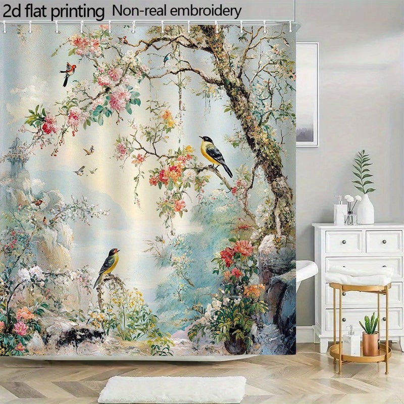 1pc Chinese Style Oriental Floral Paradise Bathroom Shower Curtain 70.8x70.8 Inches High Quality Polyester Machine Washable with Grommets Easy Hanging Vibrant Botanical Art for Home Spa Serene Decor - Image 2