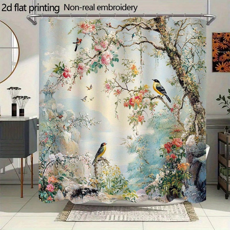 1pc Chinese Style Oriental Floral Paradise Bathroom Shower Curtain 70.8x70.8 Inches High Quality Polyester Machine Washable with Grommets Easy Hanging Vibrant Botanical Art for Home Spa Serene Decor - Image 5