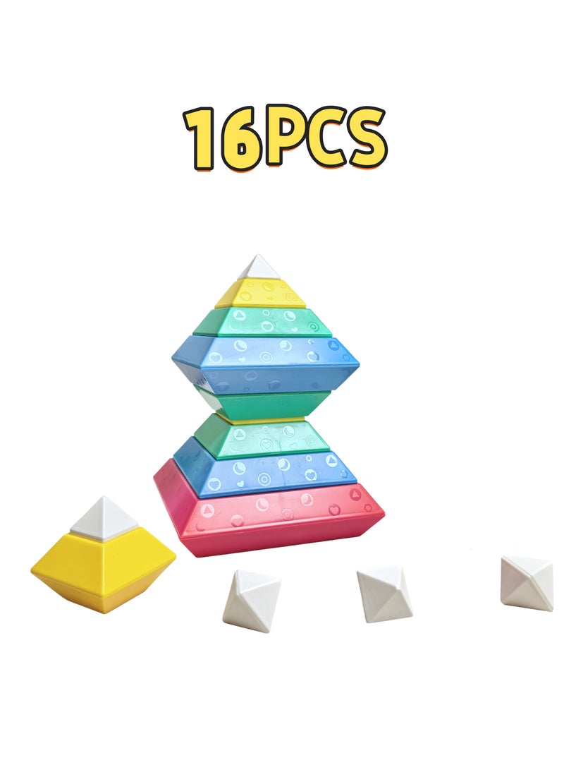 🌟 Pyramid Stacking Blocks – 16PCS STEM Building Toy for Toddlers Ages 1–3 – Colorful Snap-Lock Educational Set for Early Skills 👶🎈  - Image 5