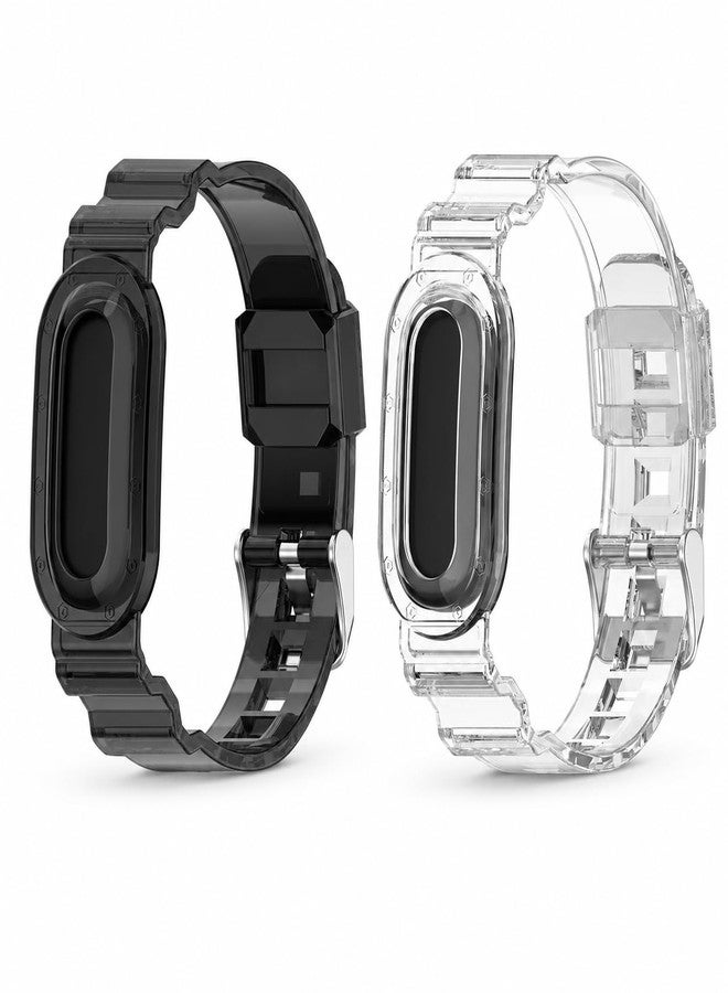 Silicone Band Compatible with Google Fitbit Air, Replacement Sport Strap, Soft Translucent Watch Band with Secure Metal Buckle, Adjustable Lightweight Wristband for Men Women, Band Only (Black + Transparent) - Image 1